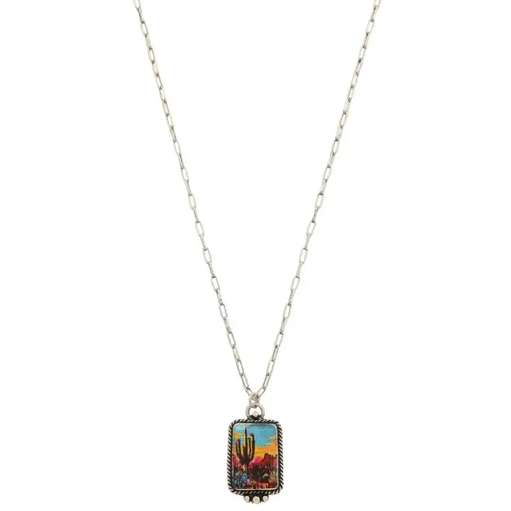 Western Desert Cactus Pendant Necklace