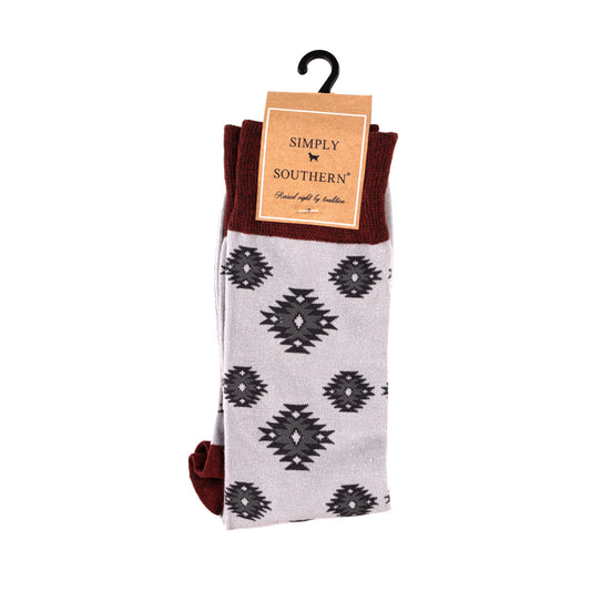 Grey Aztec Crew Sock by Simply Southern