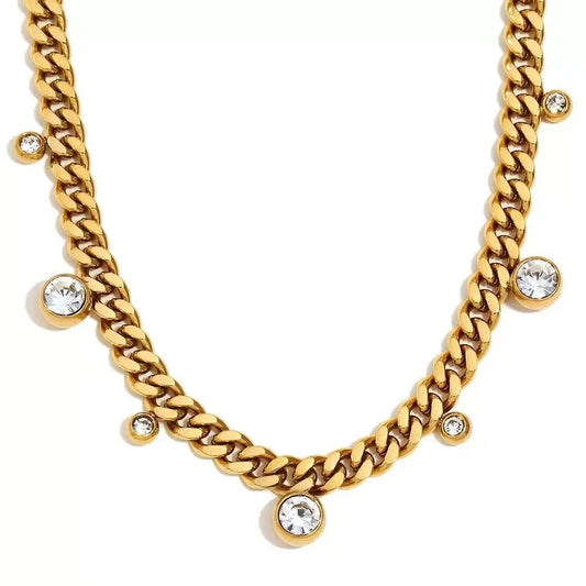 Nova CZ Cuban Gold Chain Necklace - Water Resistant