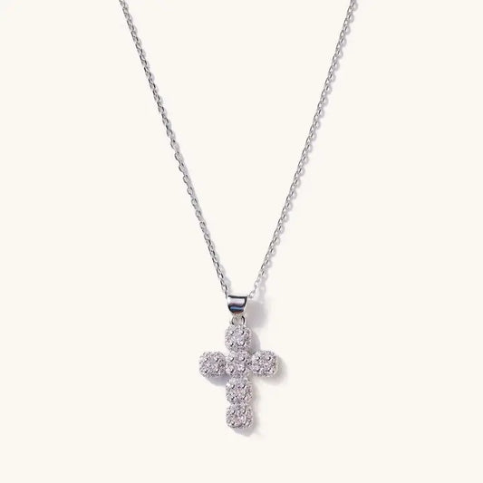 Silver Waterproof Diamond Cross Adjustable Necklace