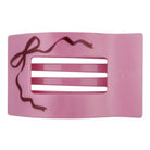 Teleties Just Add A Bow Small Flat Rectangle Hair Clip, pink with bow print, front view