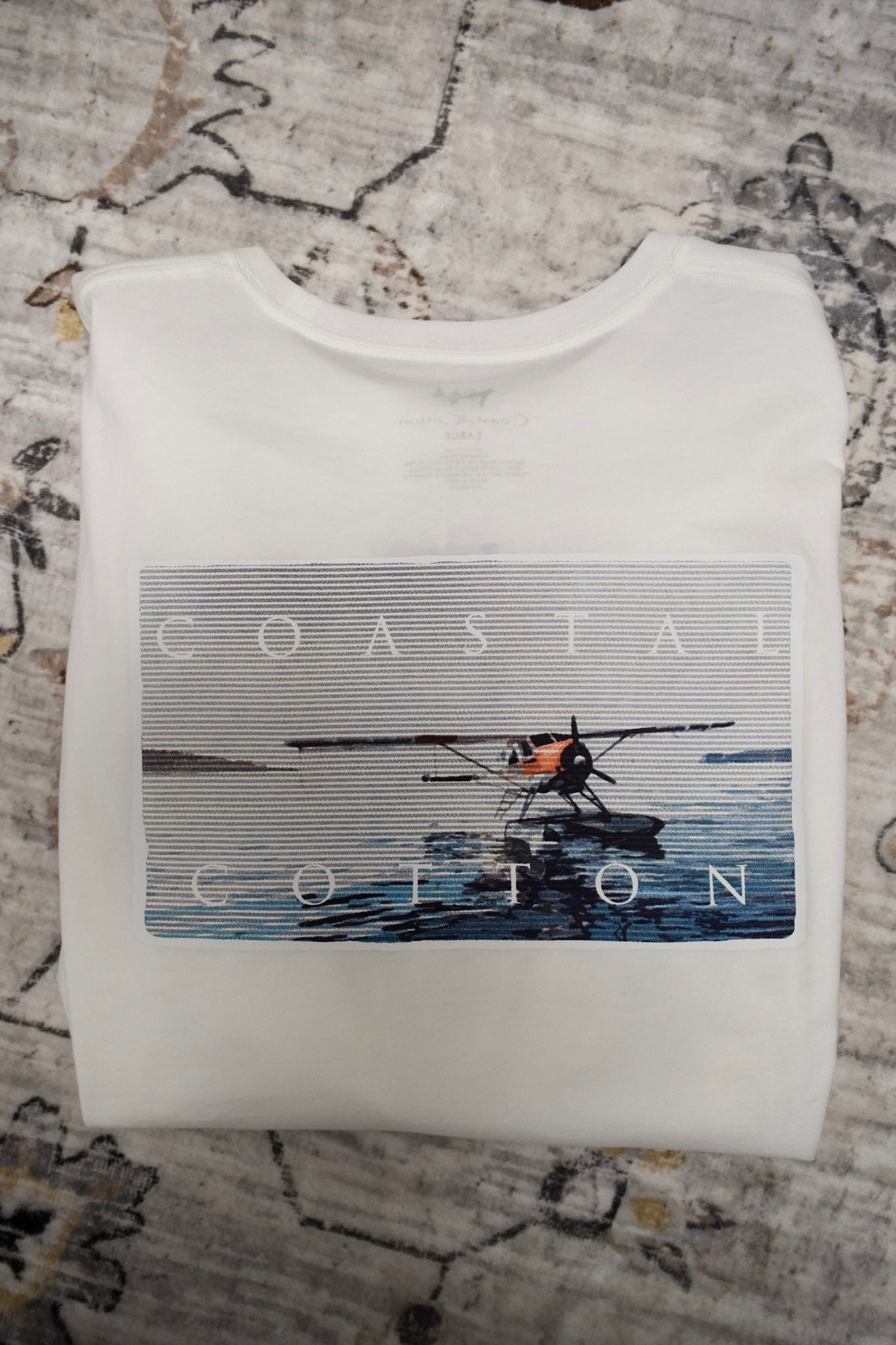 Coastal Cotton Men's Cream Seaplane Long Sleeve Tee
