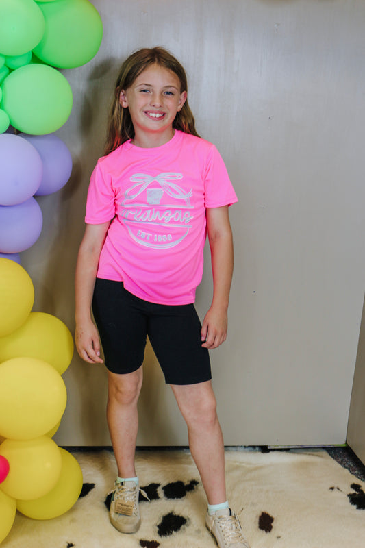 Youth Neon Pink Arkansas Bow Graphic Tee