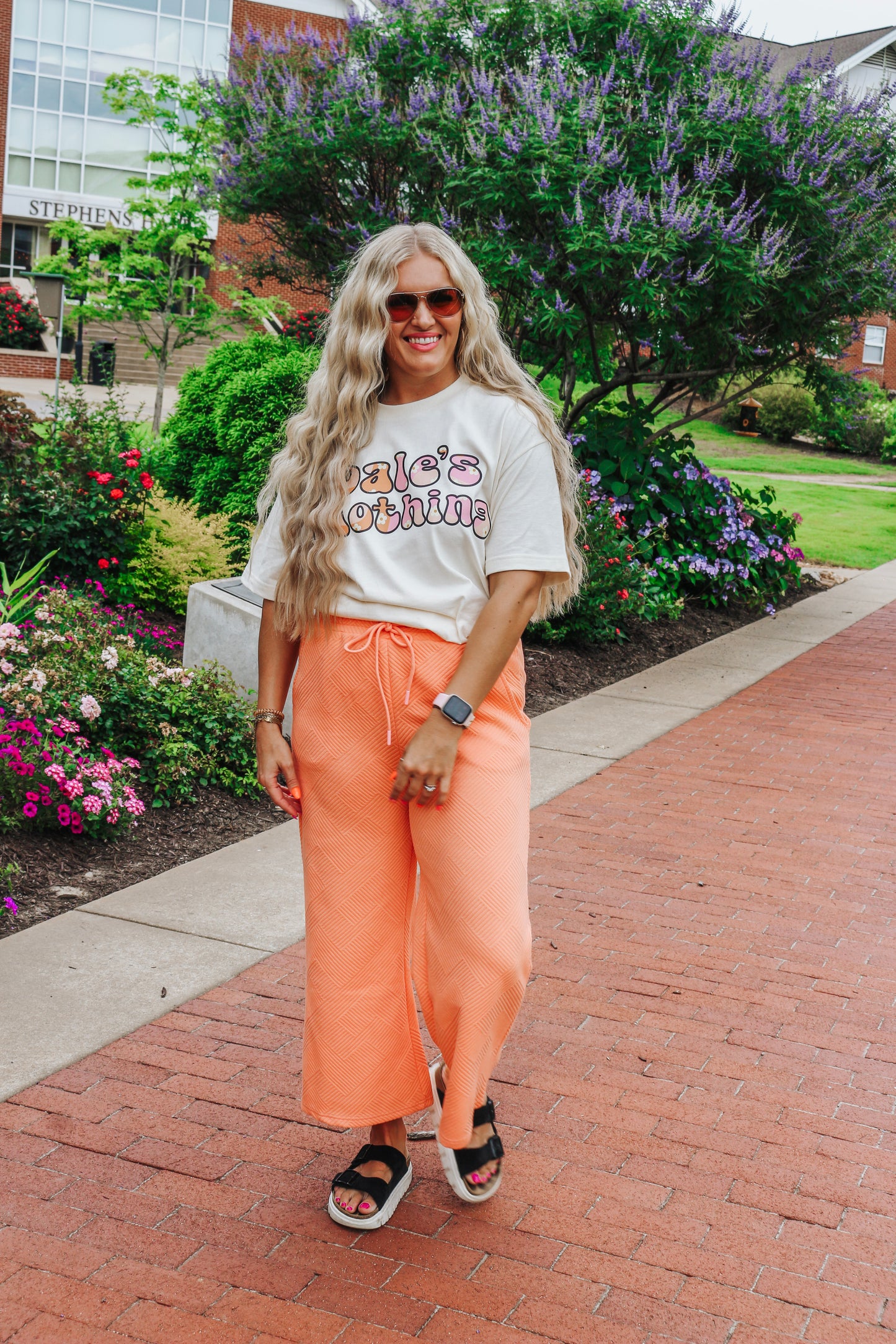 Dales Pink  & Orange Floral Cream Tee