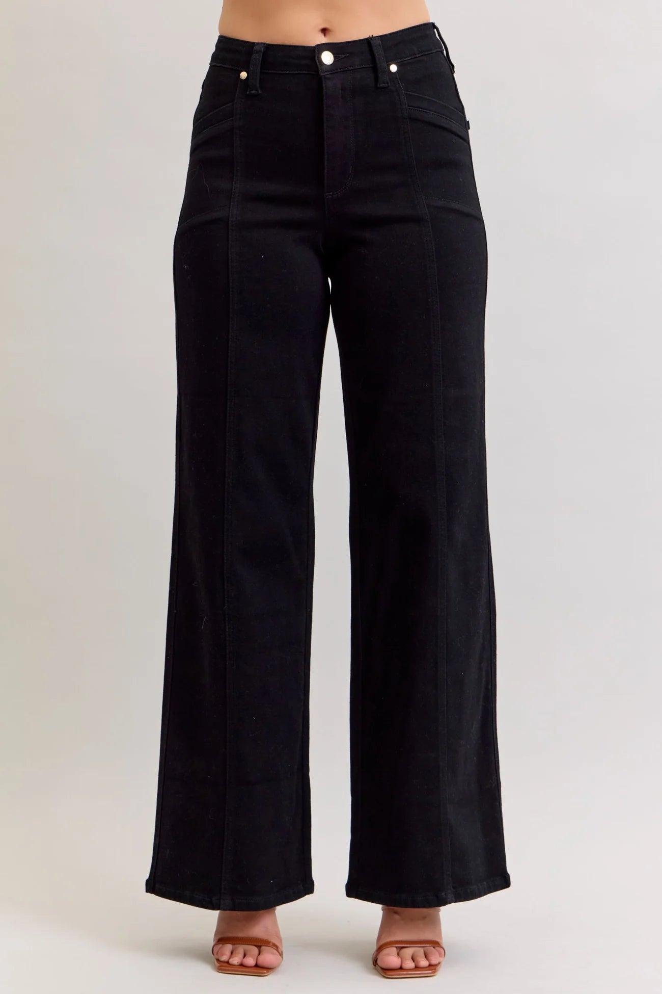 Judy Blue High Waisted Retro Wide Leg Black Denim Jeans