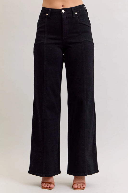 Judy Blue High Waisted Retro Wide Leg Black Denim Jeans