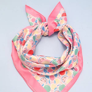 Pink Fruit Print Silky Feel Bandana Scarf