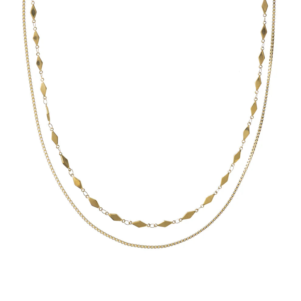 Gold Box Chain Layered Necklace - Waterproof