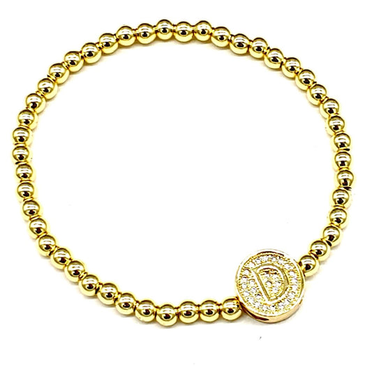 Stainless Steel Initial Charm Stretch Bracelet -Multiple Letters