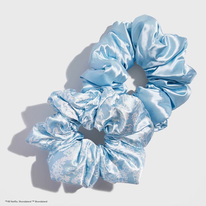 Kitsch X Bridgerton Satin Pillow Scrunchies / Toile De Blue