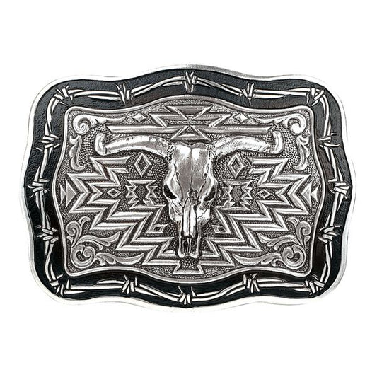 M&F Barbwire Edge Steer Skull Belt Buckle