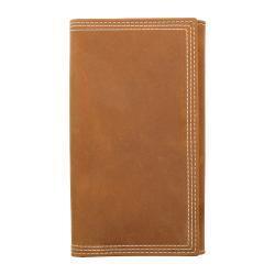 3D Mens Triple Stitch Medium Brown Trifold Rodeo Leather Wallet