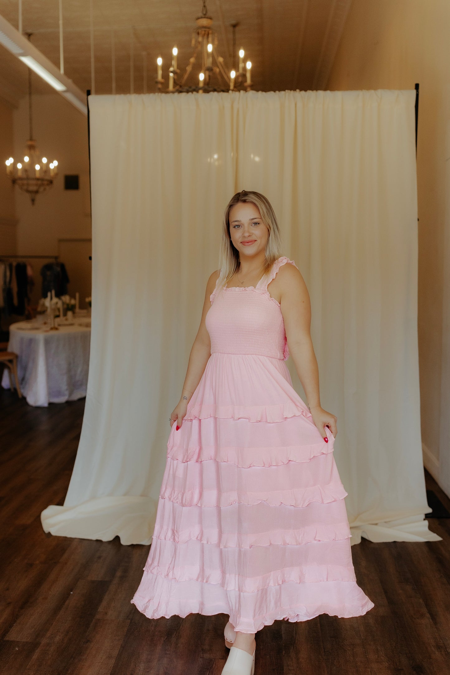 Blushing Babe Light Pink Tier Maxi Dress