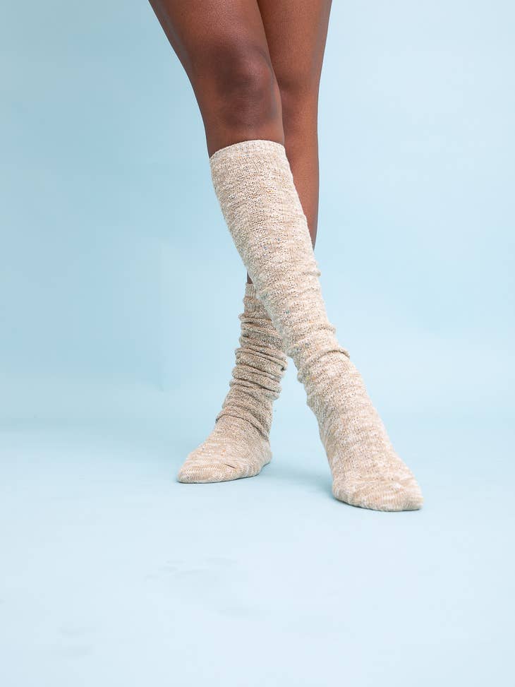 Beige Speckle Knit Boot Socks