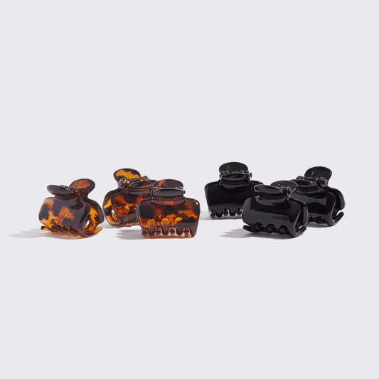 Kitsch Black & Tortoise Recycled Plastic Mini Puffy Claw Clip 6pc Set