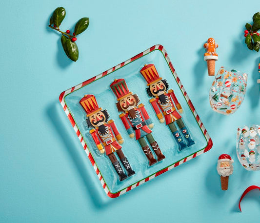 Nutcracker Glass Christmas Platter