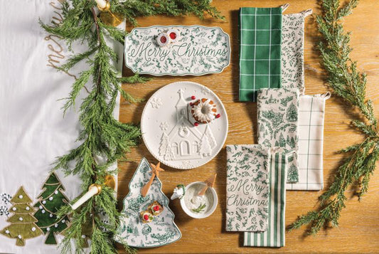 Christmas Green Toile Tray