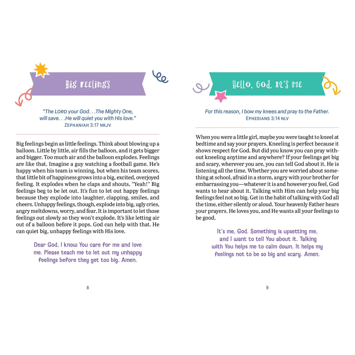 Big Feelings Devotions for Girls, inside spread Big Feelings and Hello God