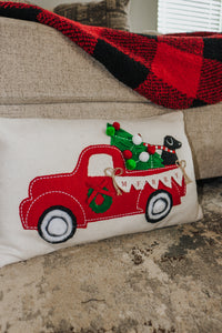 Christmas Truck and Dog Felted Pillow
