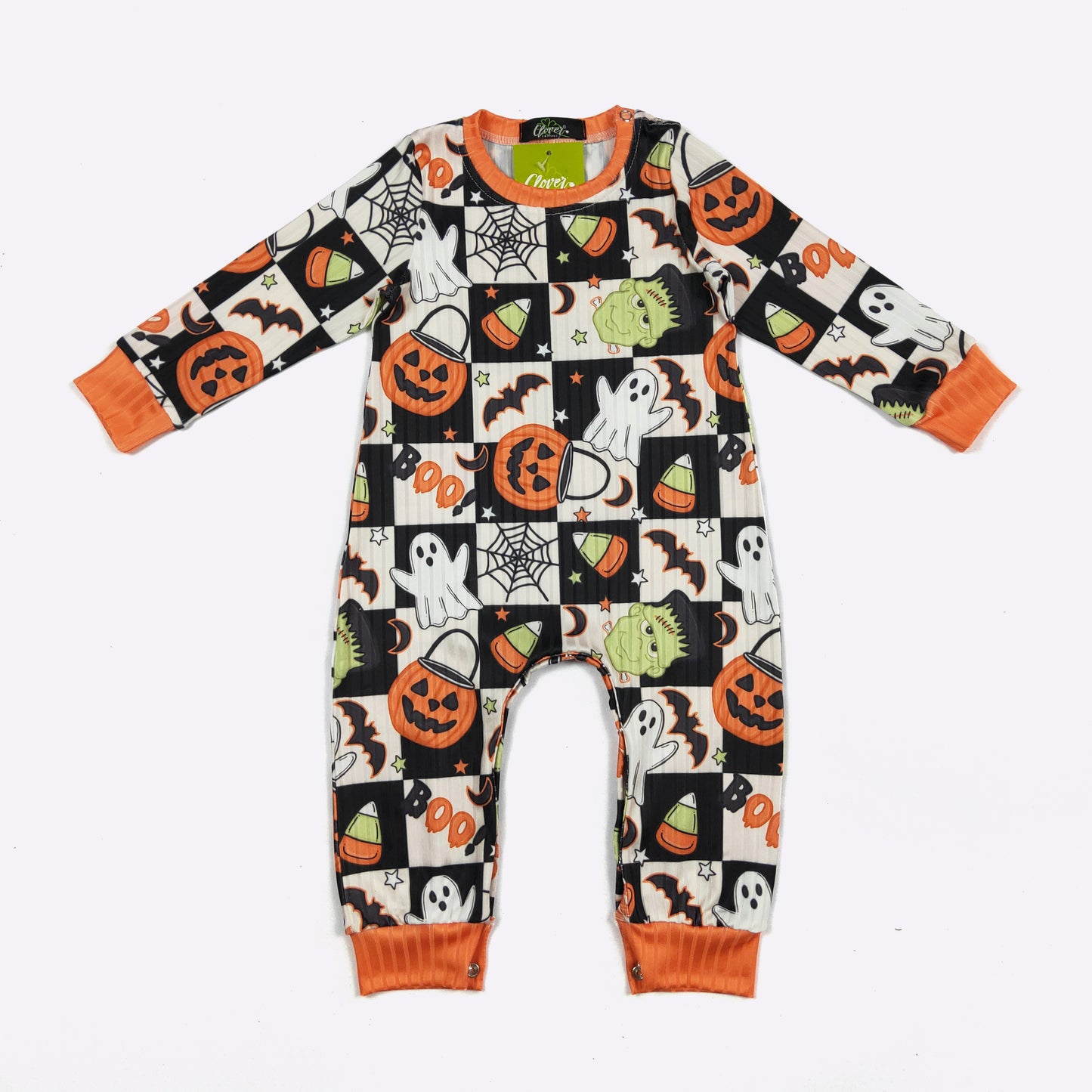 Monster Boy Orange Halloween Romper