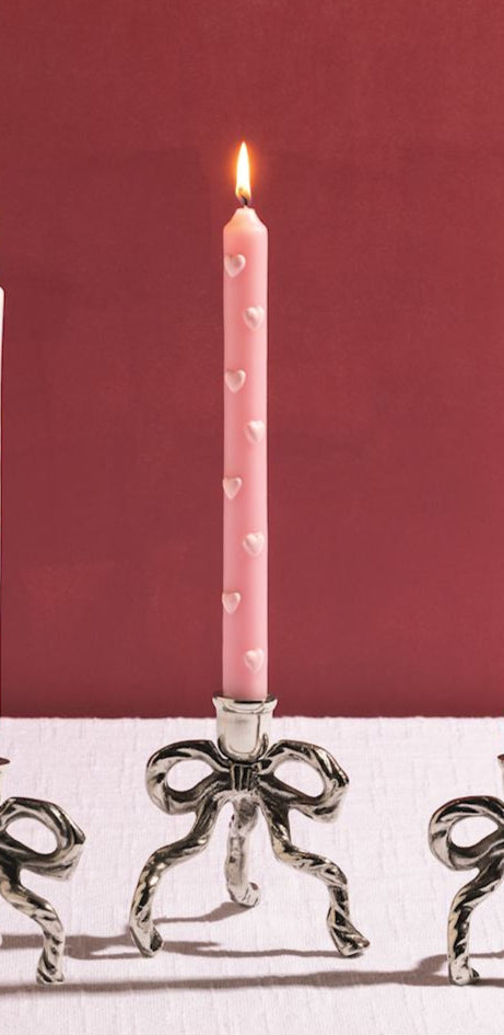 Bow Heart Taper Candles -4 Colors