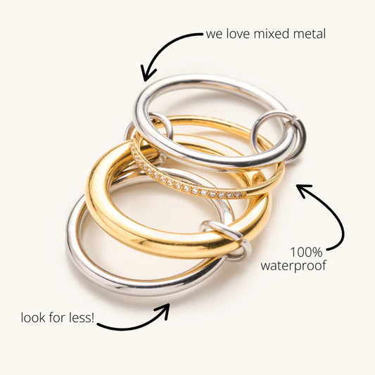 Waterproof Olivia Mixed Metal Stacked Ring Set