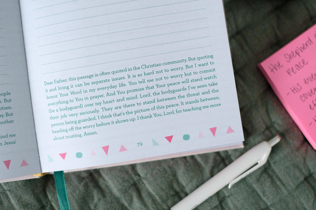 Praying Your Way to a Positive Mindset journal, close-up of lined writing page