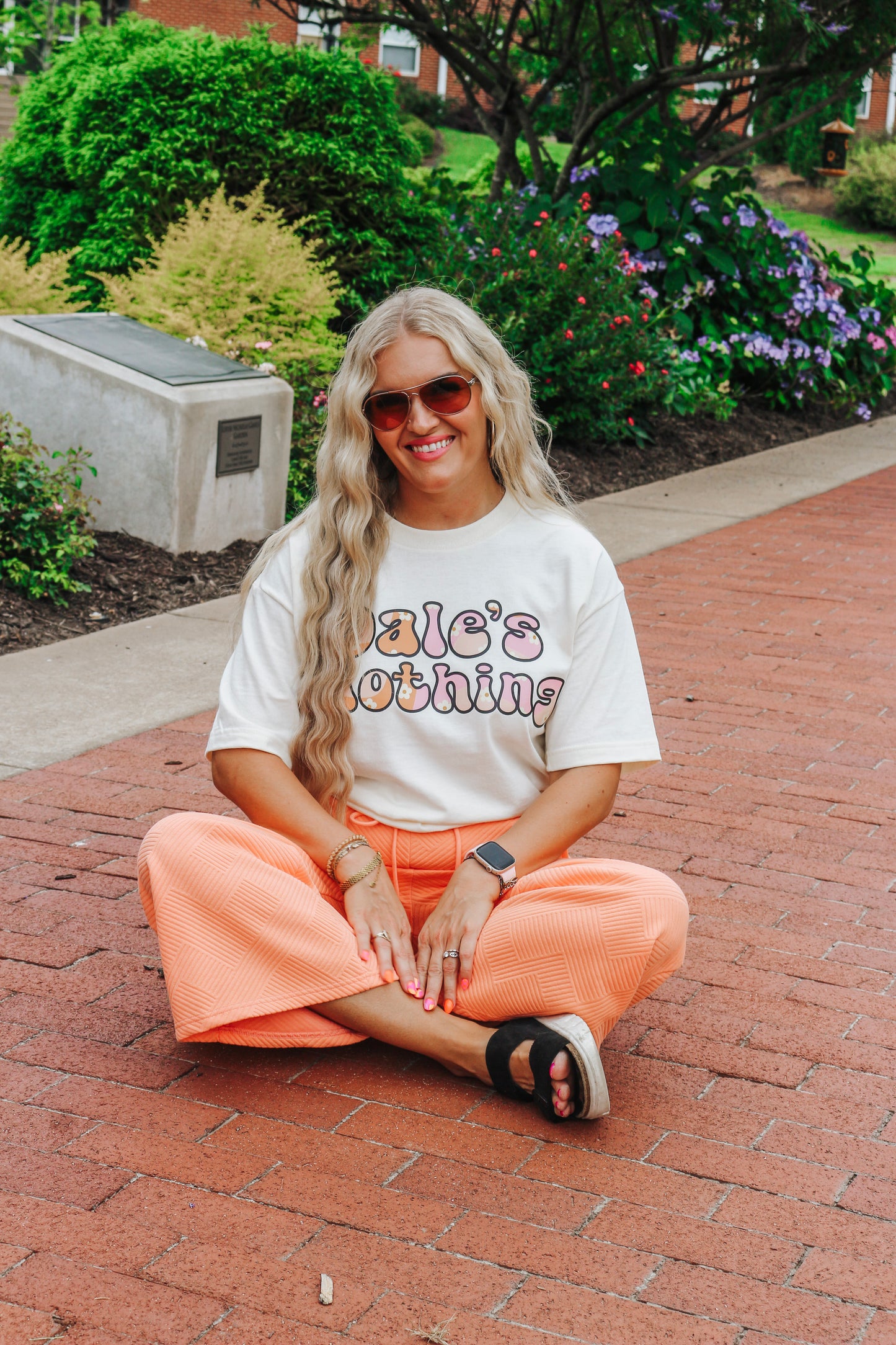 Dales Pink  & Orange Floral Cream Tee