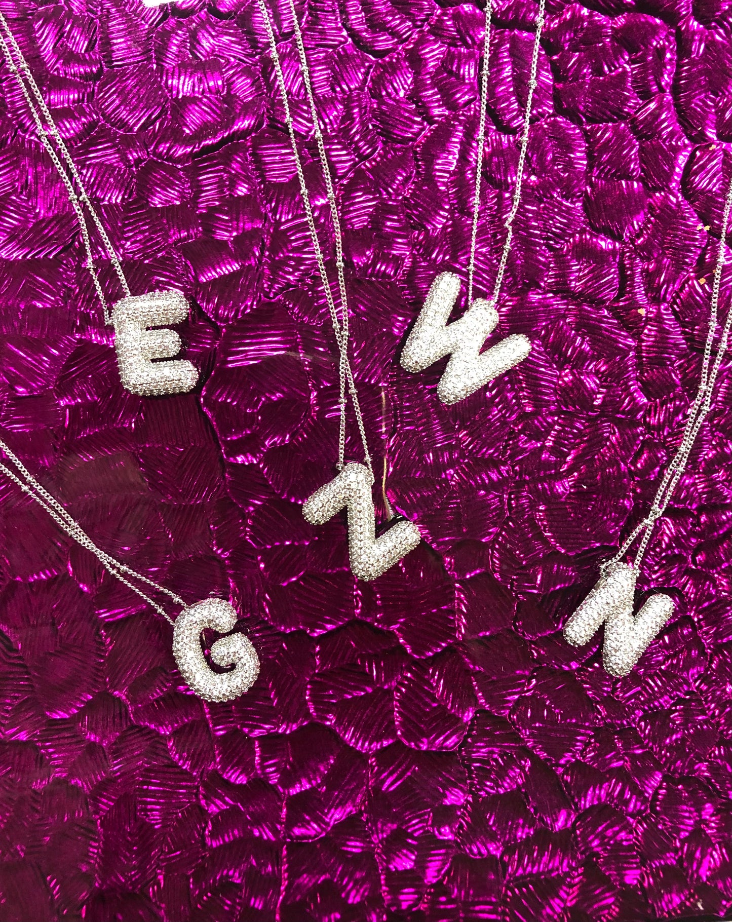 Silver Rhinestone Initial Bubble Letter W Necklace