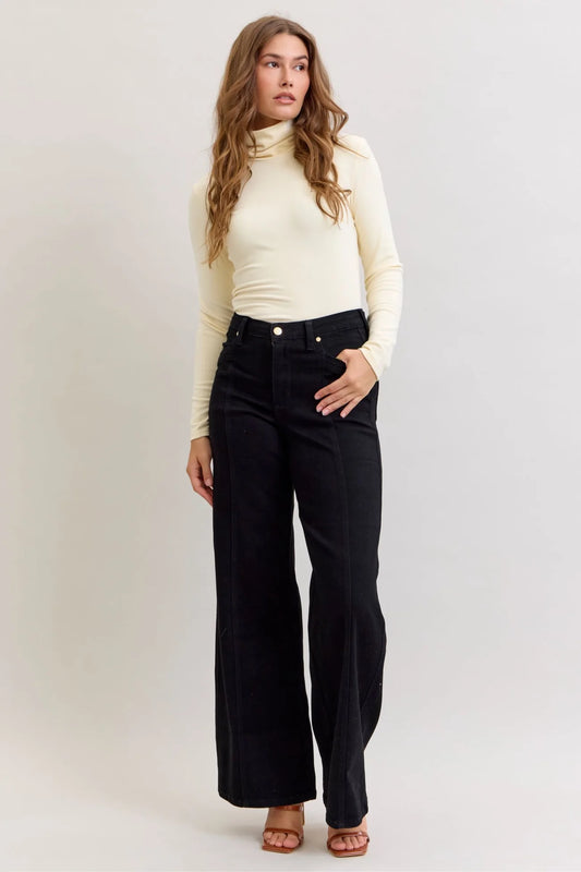 Judy Blue High Waisted Retro Wide Leg Black Denim Jeans