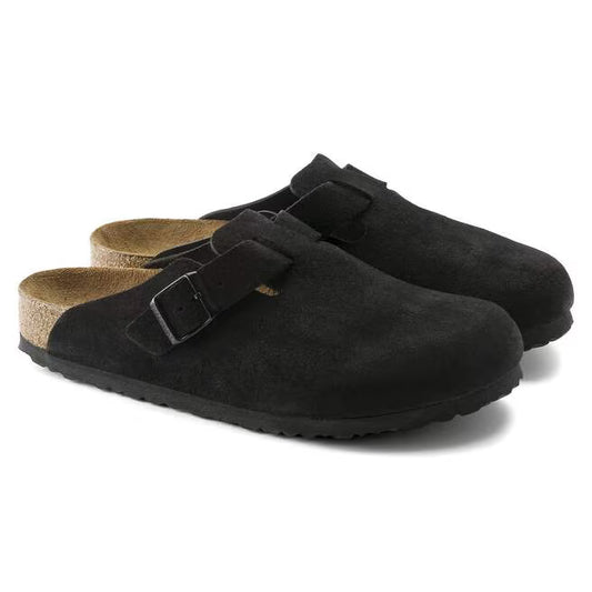 Black Boston Soft Footbed Leather Suede Birkenstock