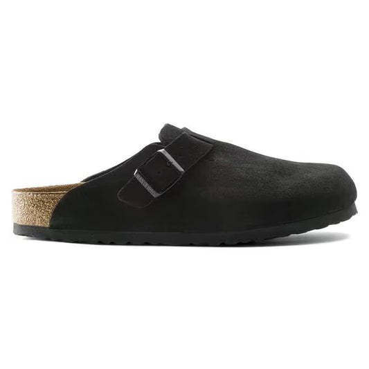 Black Boston Soft Footbed Leather Suede Birkenstock