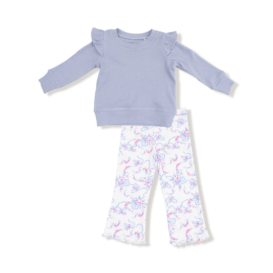 Ribbon Floral Shirt & Flare Pant Set
