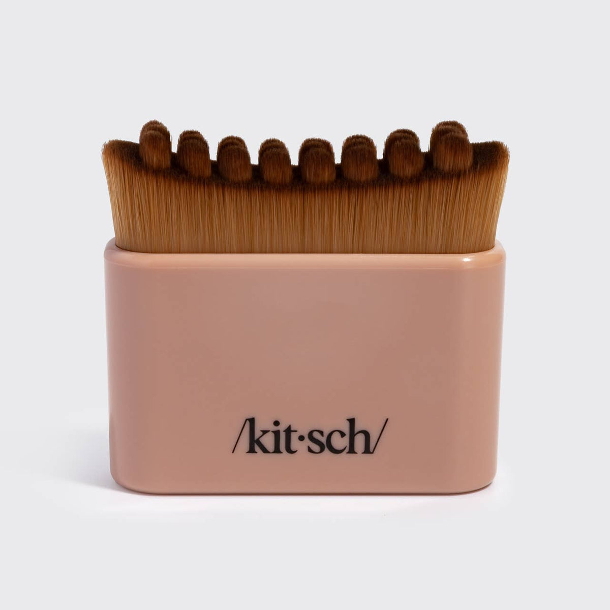 Terracotta Kitsch Lymphatic Contour Face Brush, straight-on front view with logo