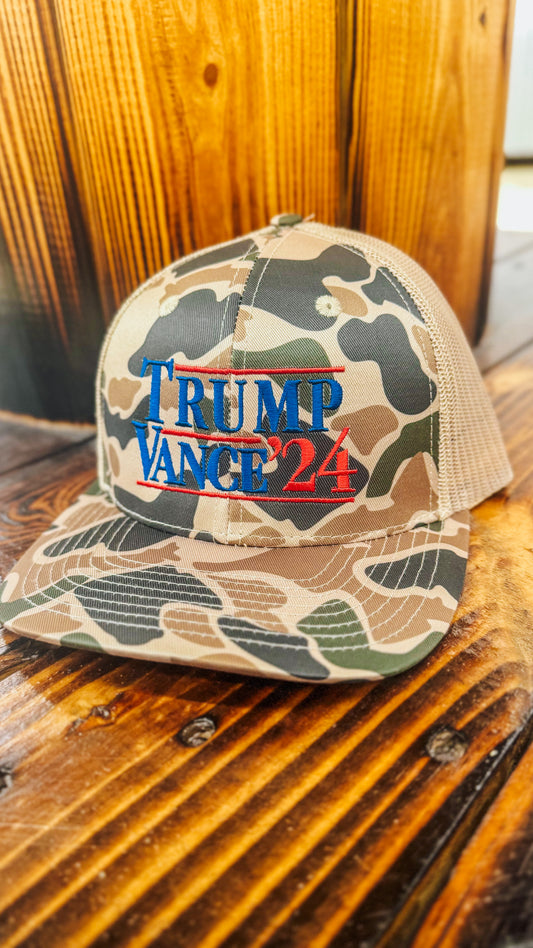 Old School Camo Trump Vance 24 Khaki Hat