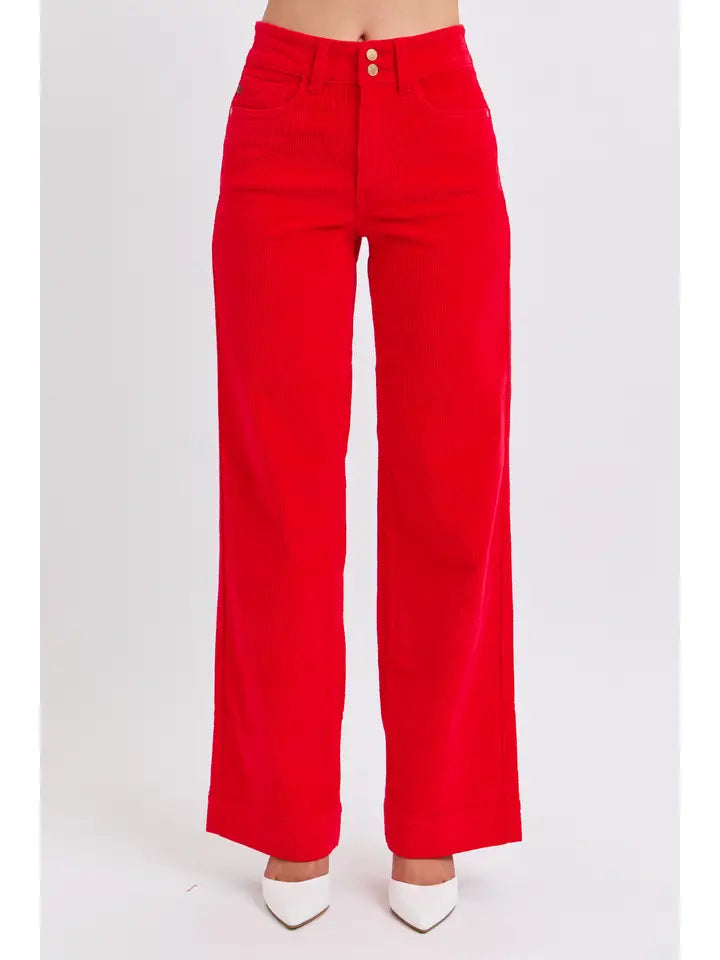 Women's Ruby Red High Waisted Corduroy Wide Leg Jean Judy Blue
