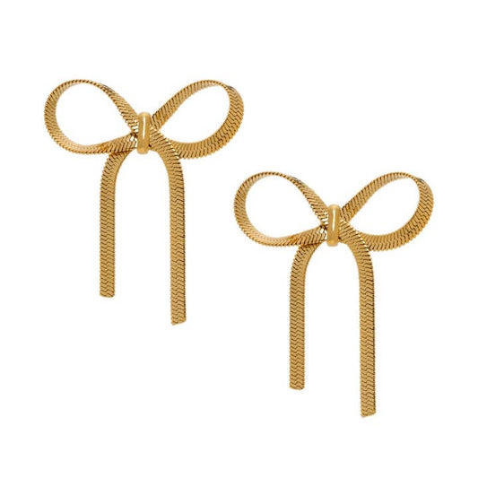 Bow Herringbone 18K Gold Filled Earrings