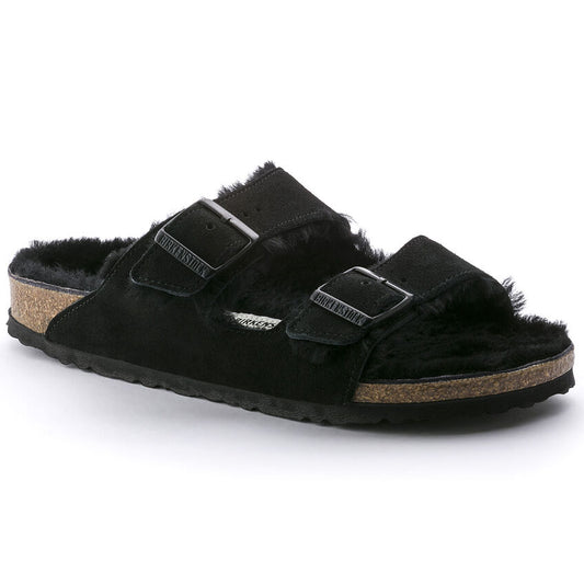 Arizona Shearling Suede Leather Sandal by Birkenstock- Black
