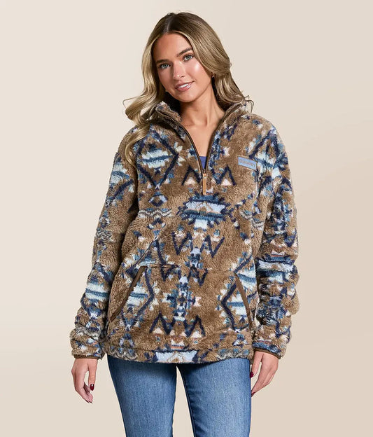 Hooey Brown With Multi Color Aztec Telluride Fleece Pullover