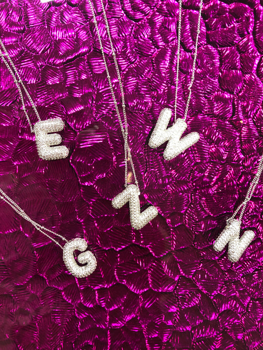 Silver Rhinestone Initial Bubble Letter G Necklace