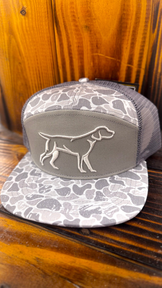 Mens Grey Backwoods Camo 7 Panel 3D Puff Hat