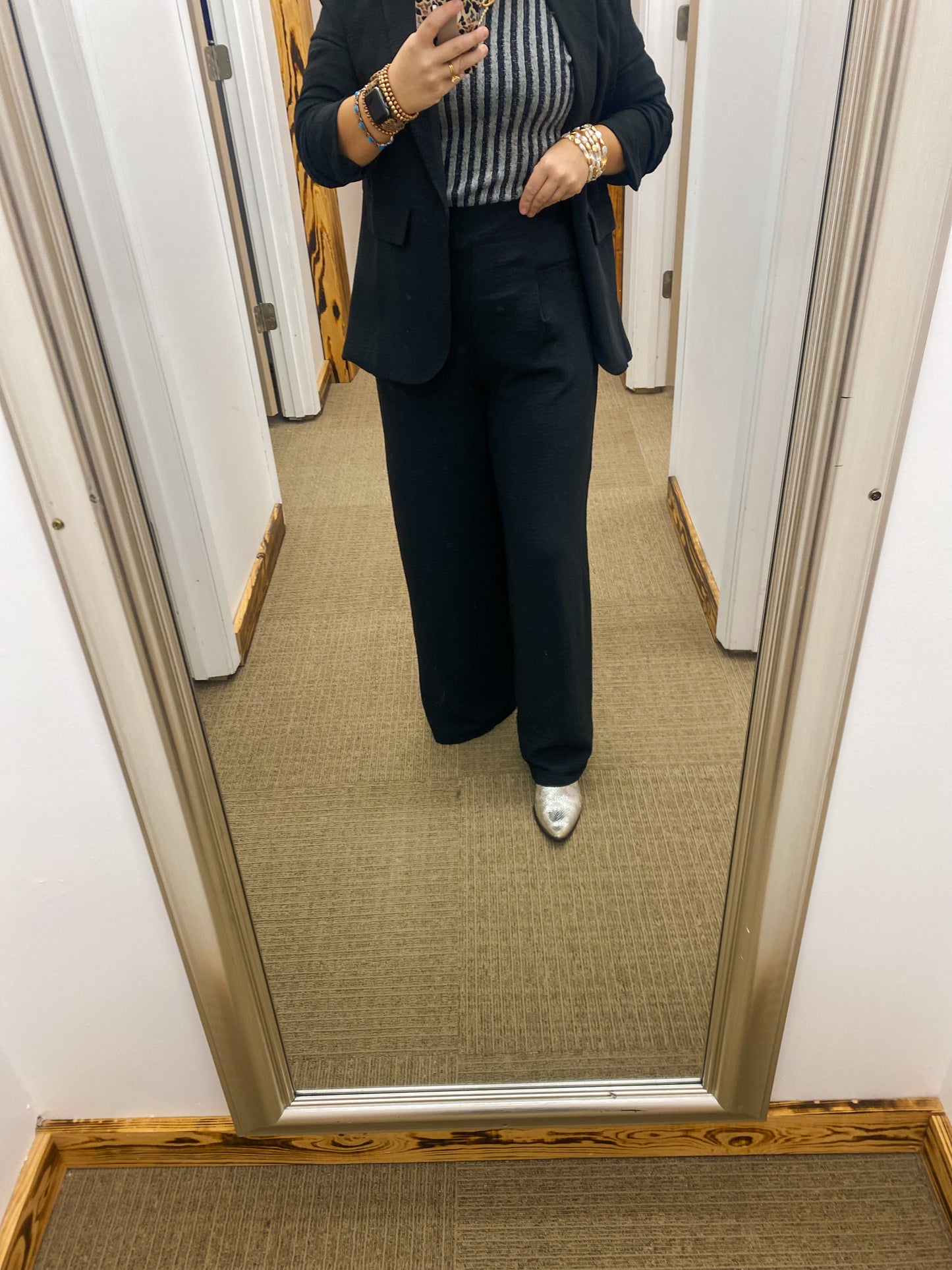 Business Women Pleated Dress Pants Black and Emerald Green