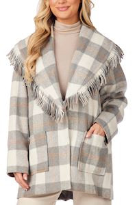 Gray & Cream Hartford Fringe Coat