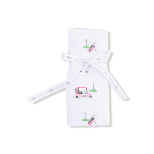 Golf Cart Pink Ruffle Burp Cloth