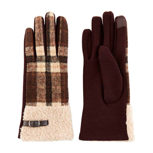 Plaid Boucle Brown Gloves