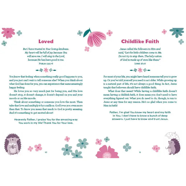 God Is So Good devotions for girls, inside spread Loved and Childlike Faith
