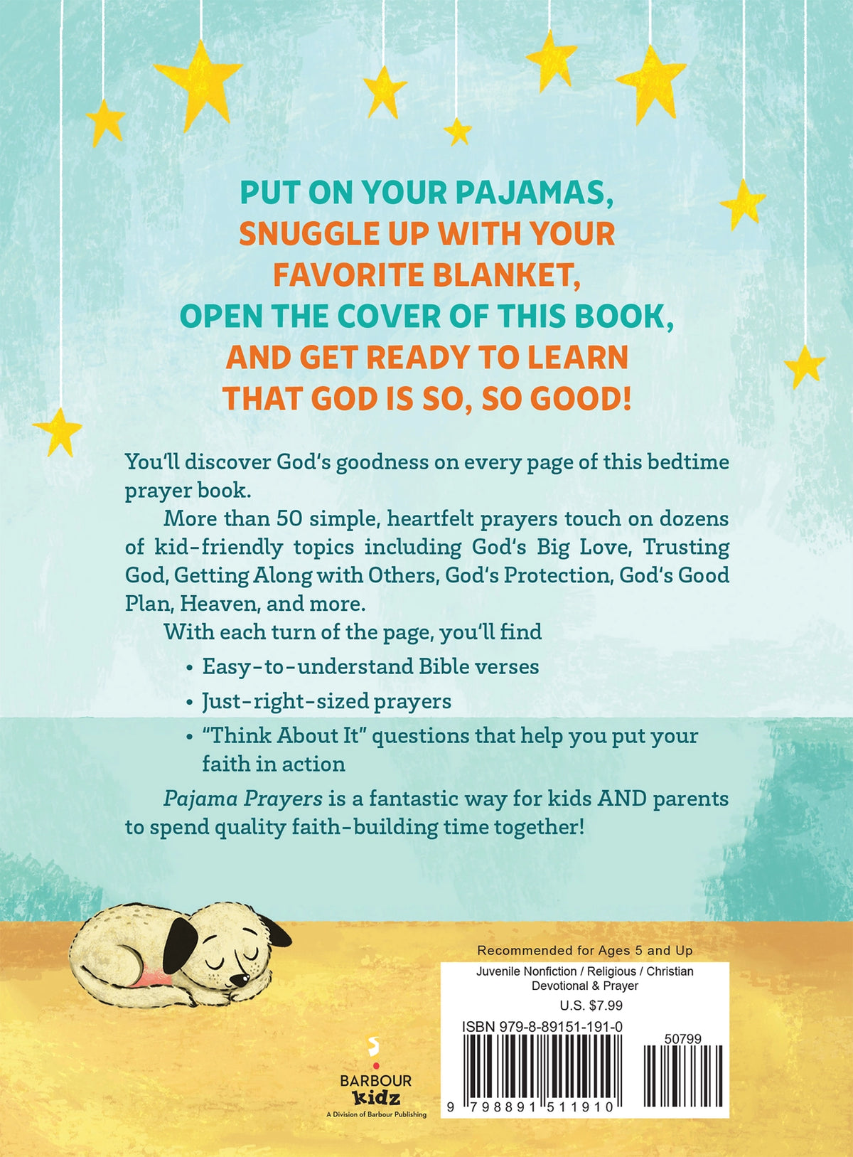 Pajama Prayers for kids, back cover