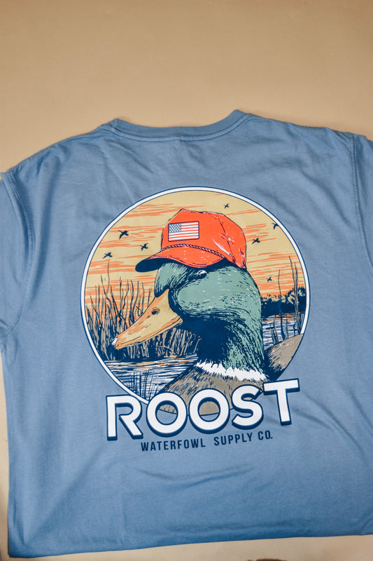 Men Fieldstone Saltwater Blue Duck With America Hat Tee