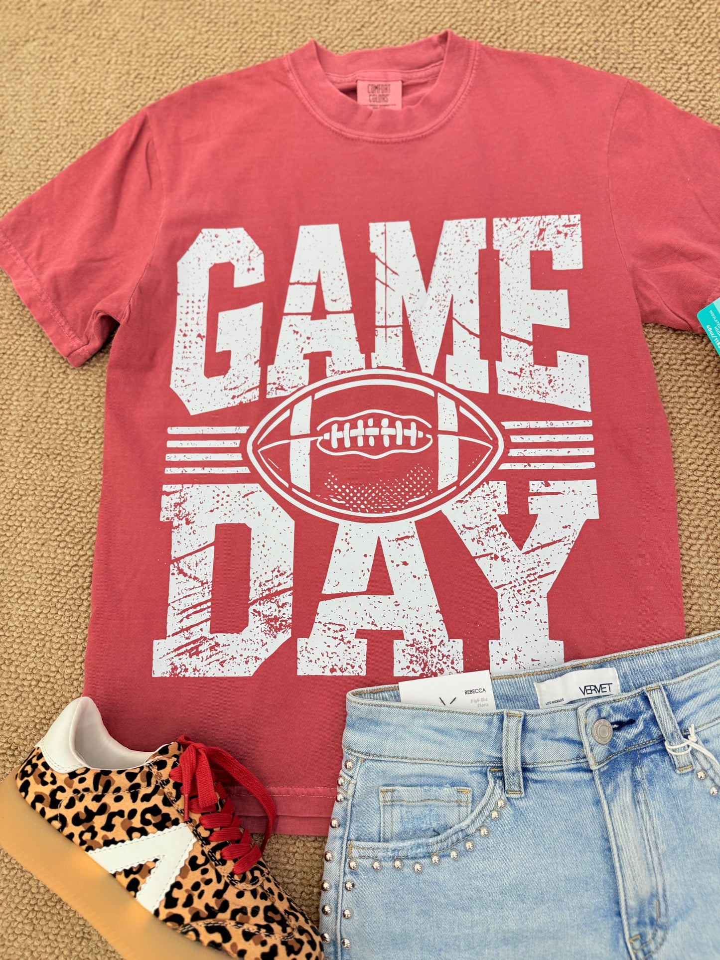 Game Day Football Brick Red Graphic Tee