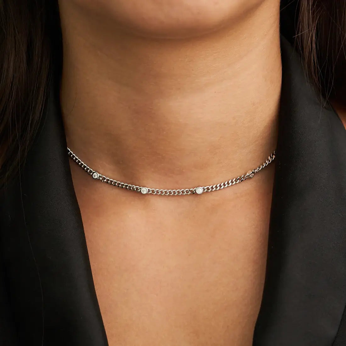 Silver Cz Dainty Choker